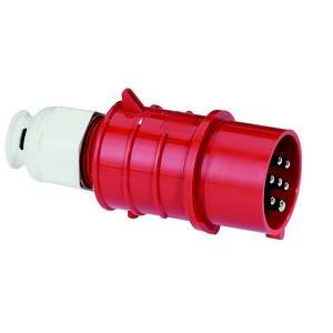 Przemysłowy złącze z czerwoną obudową i wieloma stykami metalowymi, przeznaczone do zastosowań przemysłowych.
