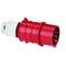 Przemysłowy złącze z czerwoną obudową i wieloma stykami metalowymi, przeznaczone do zastosowań przemysłowych.