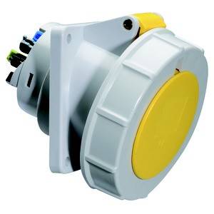 Przemysłowe złącza elektryczne z żółtą osłoną i wieloma opcjami podłączenia, odpowiednie do wytrzymałych zastosowań elektrycznych.
