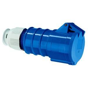 Niebieski, cylindryczny adapter lub wtyczka z białym końcem przyłączeniowym.