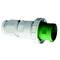 Wtyk przemysłowy z zielonym złączem, odpowiedni do ciężkich maszyn i zastosowań przemysłowych. Wytrzymały i odporny na warunki atmosferyczne.