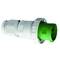 Zielony, cylindryczny wtyk zintegrowany w białej, gwintowanej obudowie. Odpowiedni do przemysłowych instalacji elektrycznych.