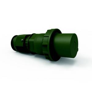 Zielony, cylindryczny obiekt leży poziomo. Posiada ząbkowaną, pierścieniową część środkową i przypomina element łączący.