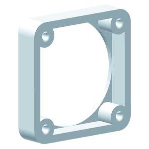 Niebieskawaty, kwadratowy obiekt 3D w formie ramki z zaokrąglonymi narożnikami i okrągłym otworem pośrodku.