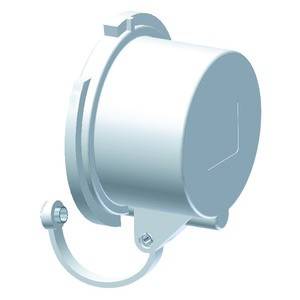 Biały, cylindryczny pojemnik z pokrywką i małym haczykiem z boku do zamykania.