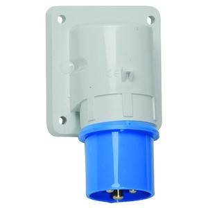 Przemysłowa listwa zasilająca w kolorach niebieskim i szarym, zamontowana na ścianie, przeznaczona do ciężkich zastosowań elektrycznych w maszynach przemysłowych.