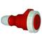 Czerwony i biały wtyk przemysłowy, odpowiedni do wysokiego natężenia prądu, z wytrzymałą obudową do zastosowań przemysłowych.