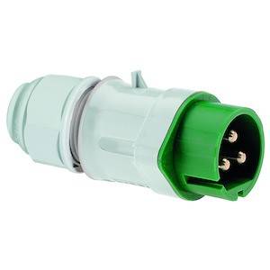 Zielony elektryczny wtyk z wieloma metalowymi stykami, przeznaczony do zastosowań przemysłowych.