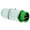 Zielony elektryczny wtyk z wieloma metalowymi stykami, przeznaczony do zastosowań przemysłowych.