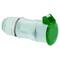 Zielony elektryczny adapter wtykowy w kształcie cylindra z połączeniami śrubowymi, odpowiedni do zastosowań przemysłowych.
