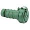 Zielony, cylindryczny łącznik z tworzywa sztucznego z klapką i gwintem po jednej stronie. Stosowany w zastosowaniach technicznych.
