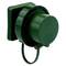 Zielona, okrągła wtyczka z solidną obudową i osłoną ochronną. Nadająca się do użytku w przemyśle lub na wolnym powietrzu.