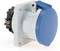 Niebiesko-biała wtyczka zamontowana z boku, z widocznymi złączami. Odpowiednia do zastosowań przemysłowych.