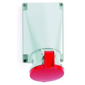 Czerwona syrena alarmowa zamontowana na ścianie, prawdopodobnie do ostrzegania przed sytuacjami niebezpiecznymi. Przymocowana czterema śrubami.