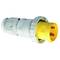 Żółty, trzystykowy wtyk przemysłowy z wytrzymałą obudową, przeznaczony do zastosowań wymagających wysokiej wydajności.