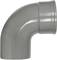 Szare kolano z tworzywa sztucznego 90 stopni. Stosowane w instalacjach sanitarnych do zmiany kierunku przewodów płynowych.
