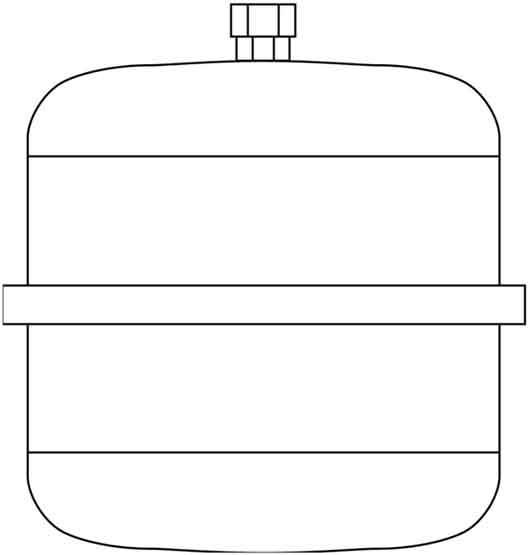 Schematyczny diagram cylindrycznego zbiornika z zaworem u góry, przedstawiający zbiornik ciśnieniowy.