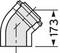 Rysunek techniczny kolana rurowego o kącie 90 stopni i wysokości 173 mm, przedstawiający szczegóły połączenia.