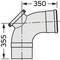 Rysunek łuku rury o wymiarach: długość pozioma 350 mm, długość pionowa 355 mm.