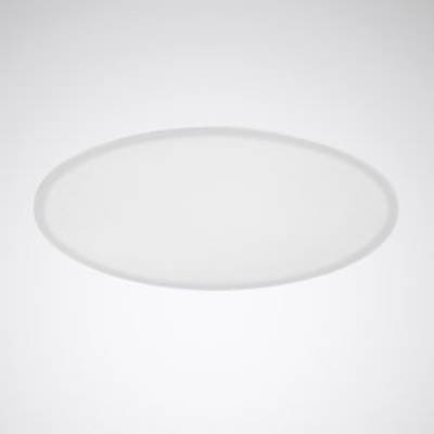 Okrągły, biały, płaski obiekt na szarym tle, prawdopodobnie lampa sufitowa lub minimalistyczny element designerski.