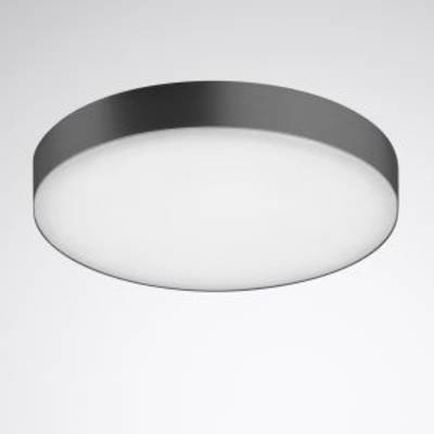 Okrągły plafon z czarną ramką, światło rozproszone. Minimalistyczny design, idealny do nowoczesnych wnętrz.