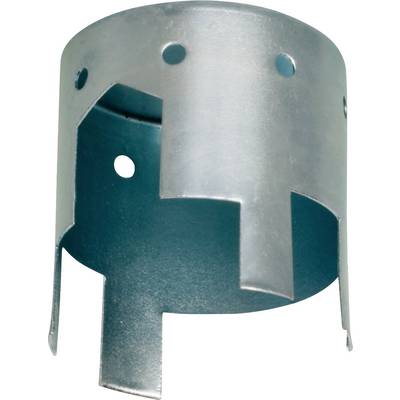 Metalowy obiekt o kształcie cylindrycznym, z otwartymi bokami i wieloma otworami. Możliwy element składowy urządzenia mechanicznego lub technicznego.