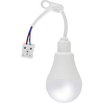 Biała lampa LED z podłączonym przewodem i wtyczką, odpowiednia do oświetlenia wnętrz.
