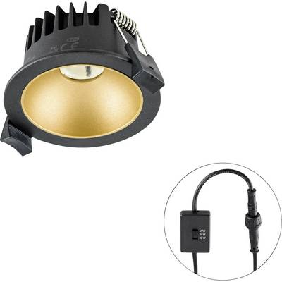 'Rysunek techniczny okrągłego wbudowanego downlightu z przewodami, widok z góry i widok z boku. Wymiary podane w mm.'