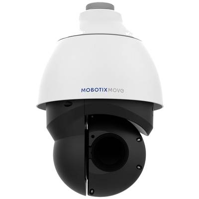Czarno-biała kamera monitoringu z napisem 'MOBOTIX MOVE' na górnej części obudowy.