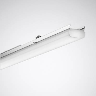 Biała lampa LED w zbliżeniu, zamontowana na suficie, prezentuje swój minimalistyczny design i nowoczesną estetykę.