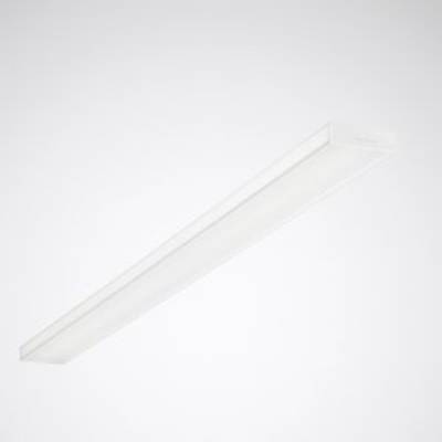 Podłużna, prostokątna lampa sufitowa o prostym, białym designie.