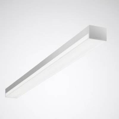 Nowoczesna, prostokątna lampa sufitowa LED o minimalistycznym designie, zamontowana na białym suficie.