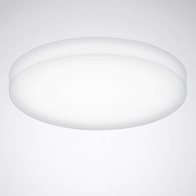Okrągła, biała lampa sufitowa o minimalistycznym designie, zapewniająca równomierne oświetlenie, idealna do nowoczesnych wnętrz.