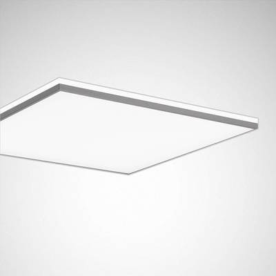 Kwadratowa lampa sufitowa w formie płaskiego panelu, o prostym, nowoczesnym designie. Biały dyfuzor i cienka rama.