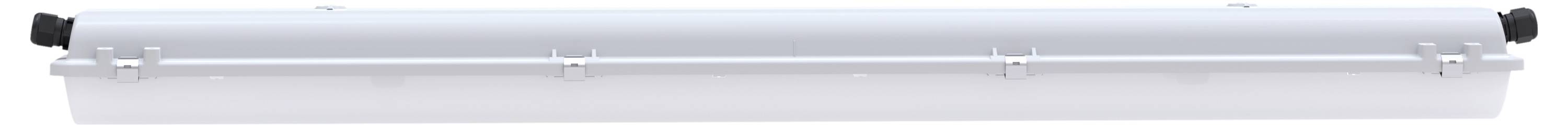 Długa, cylindryczna lampa LED z wąską, białą obudową i zaślepkami końcowymi.