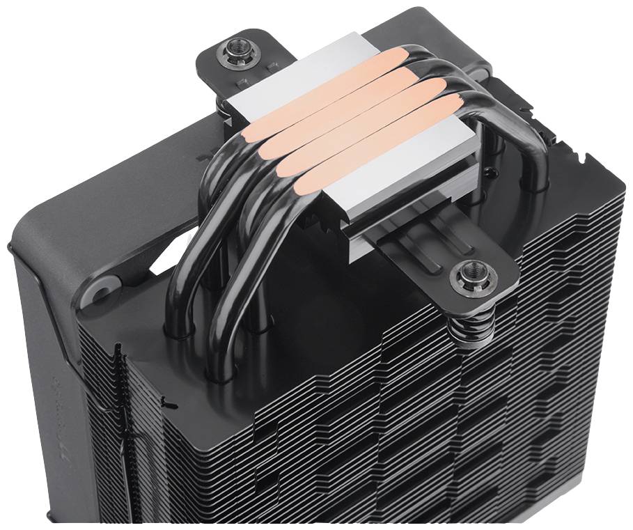 Chłodnica CPU z wieloma rurkami cieplnymi i żebrowanym radiatorem wentylatorowym, zaprojektowana do odprowadzania ciepła w komputerach.