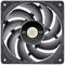 Czarny wentylator komputerowy w kwadratowej ramce z dziewięcioma łopatkami, z centralnym logo na piaście, stosowany do chłodzenia w komputerach.
