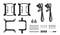 Zestaw montażowy do chłodnicy procesora składający się z dwóch czarnych uchwytów, śrub, przewodów i akcesoriów na białym tle.