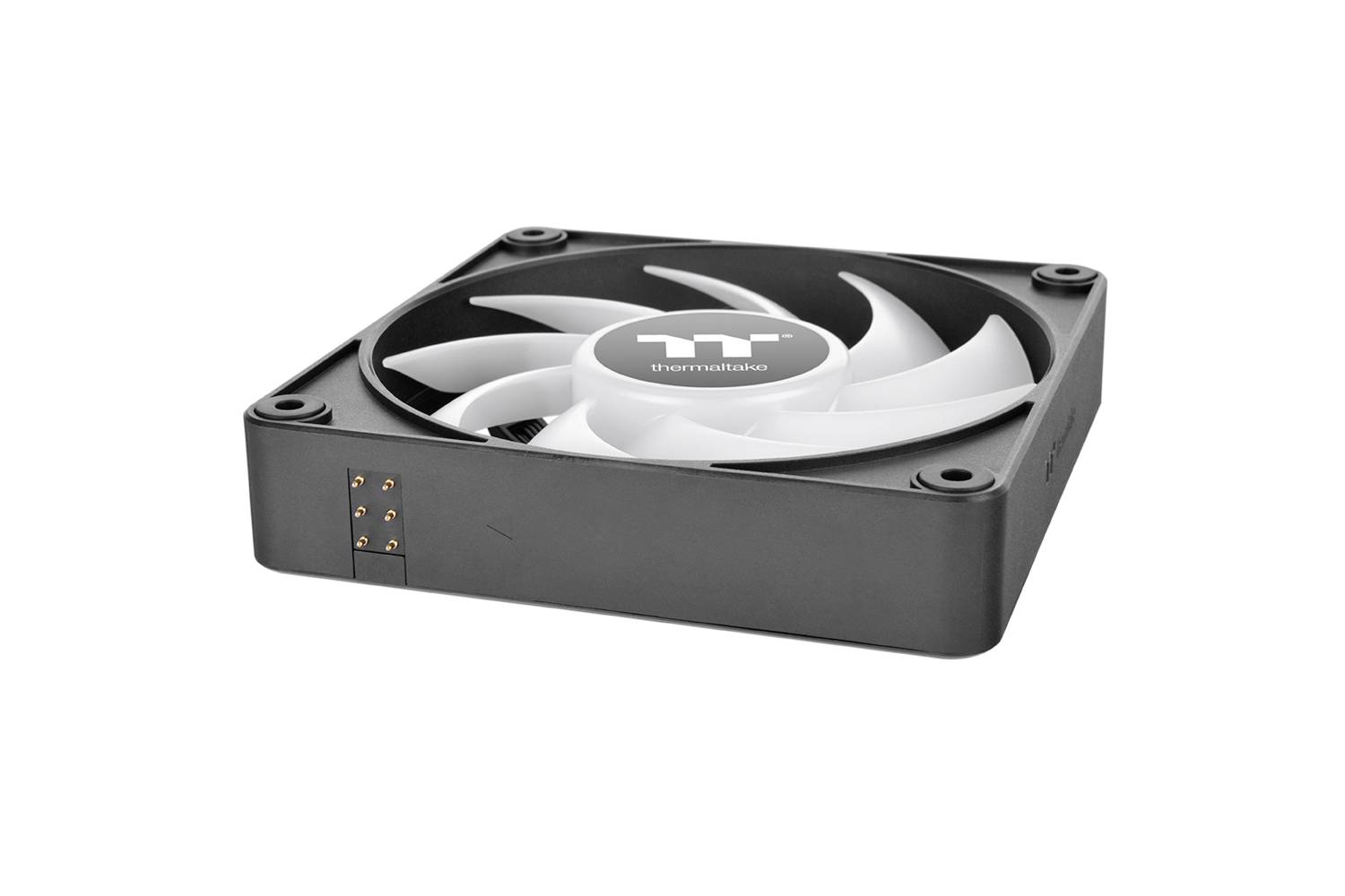 Kwadratowy wentylator komputerowy z czarnymi ramkami i białymi łopatkami, przeznaczony do chłodzenia urządzeń elektronicznych.