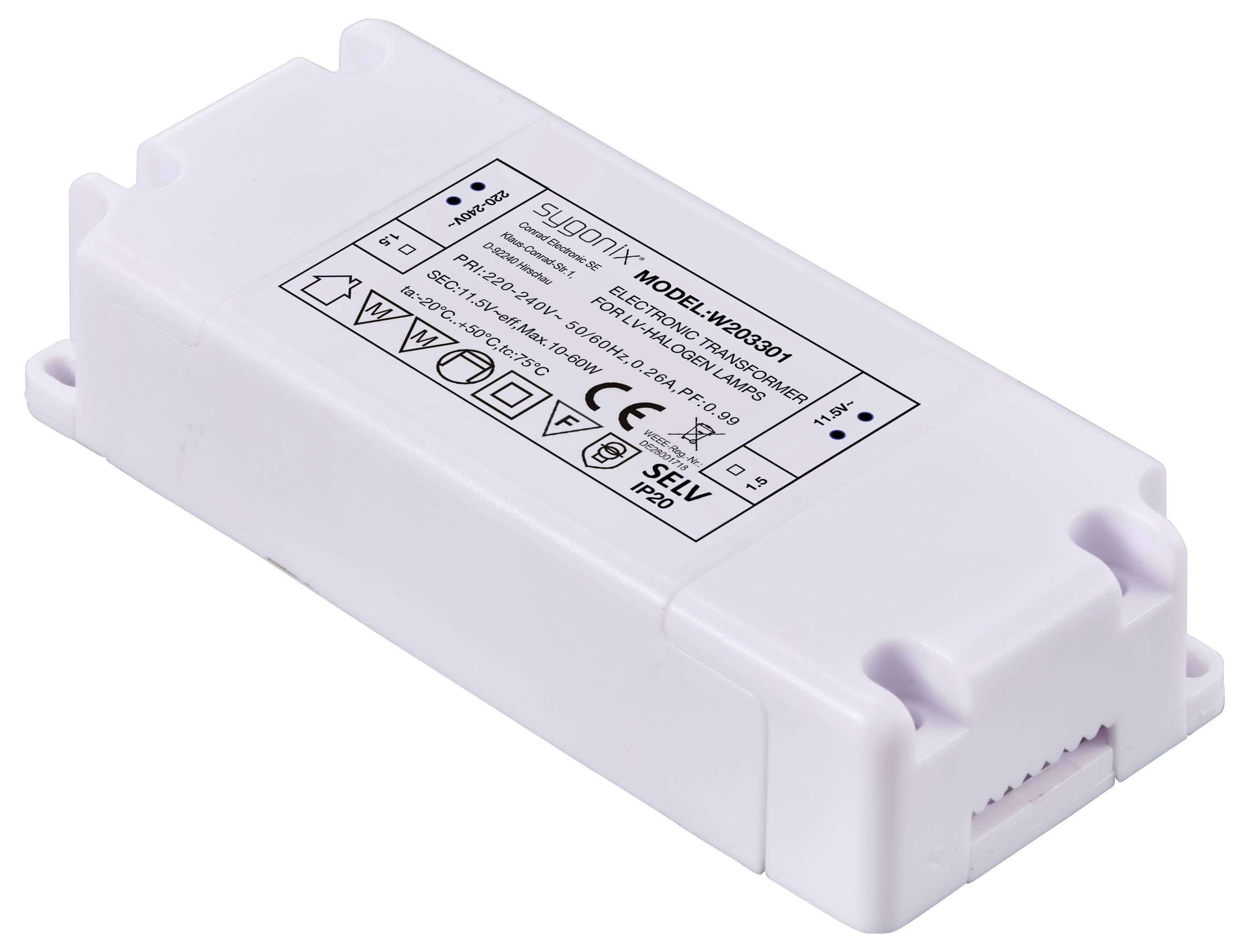 Галогенний трансформатор Sygonix SY-6313016 11,5 В/AC 10 - 60 Вт