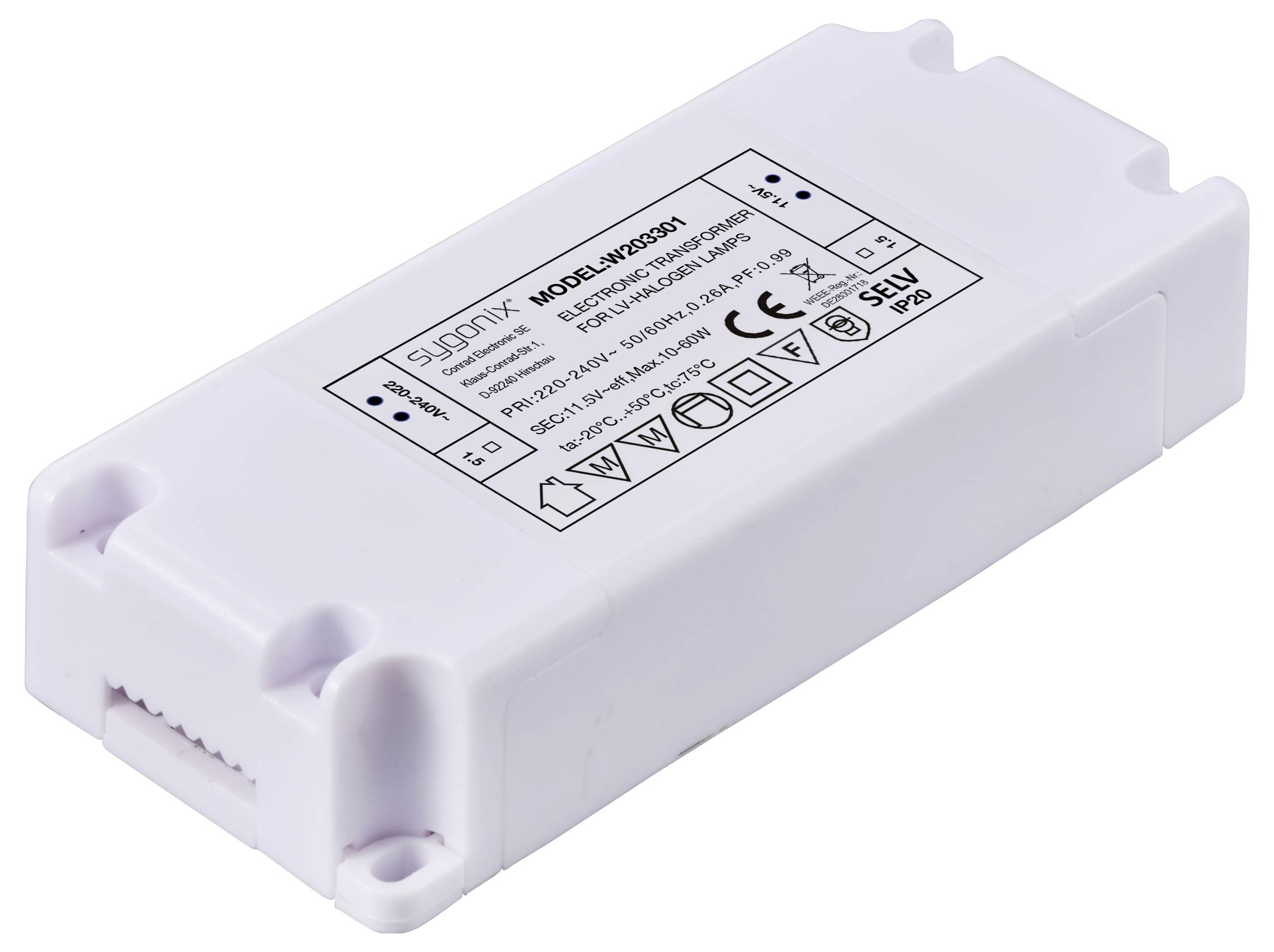 Галогенний трансформатор Sygonix SY-6313016 11,5 В/AC 10 - 60 Вт