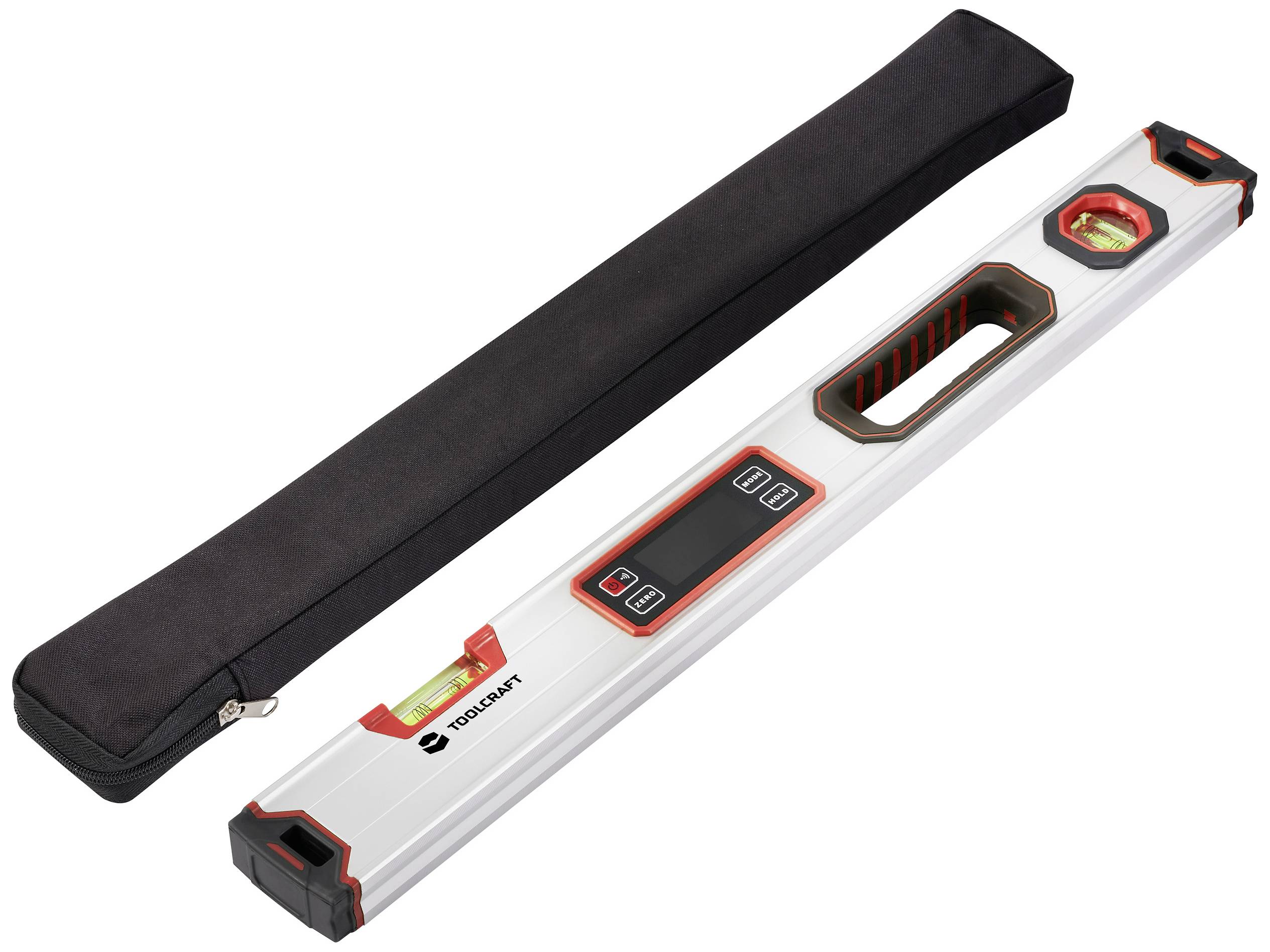 Poziomnica z cyfrowym wyświetlaczem i etui, odpowiednia do precyzyjnego pomiaru i wyrównywania.