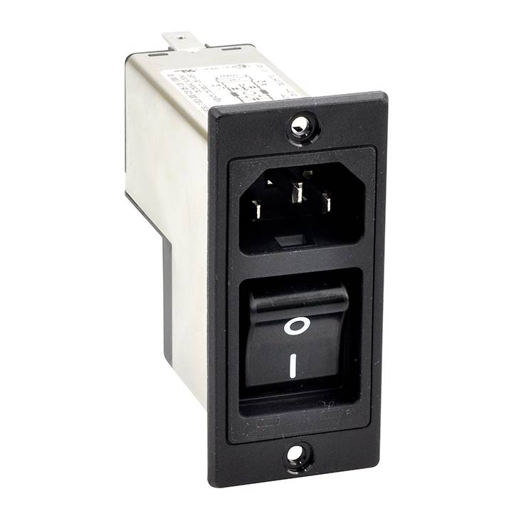 Czarny przełącznik kołyskowy z oznaczeniami '0' i 'I', wmontowany w prostokątną obudowę, przeznaczony do sterowania urządzeniami elektrycznymi.