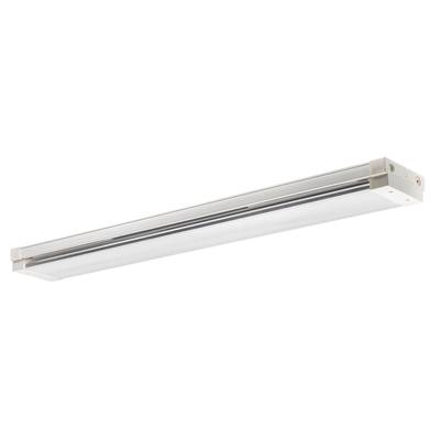 Długa, prostokątna lampa LED z białą ramą, odpowiednia do montażu sufitowego we wnętrzach.
