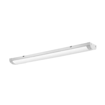 Biała, liniowa lampa LED o prostym designie, nadająca się do montażu sufitowego lub ściennego.