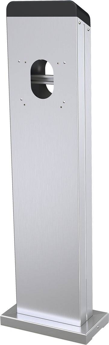 Srebrzysta metalowa stela z owalnym wycięciem pośrodku, prawdopodobnie przeznaczona do montażu lub instalacji urządzeń.