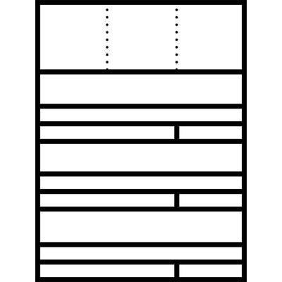 Diagram nowoczesnego systemu regałowego z wieloma poziomymi półkami i pionowymi przegrodami do podziału.