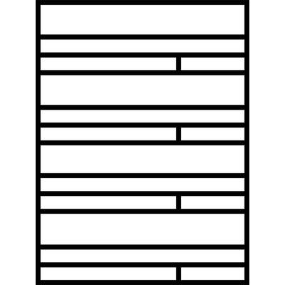 Diagram: Poziome linie przerywane liniami pionowymi symbolizują różne długości tekstu w usystematyzowanym układzie.