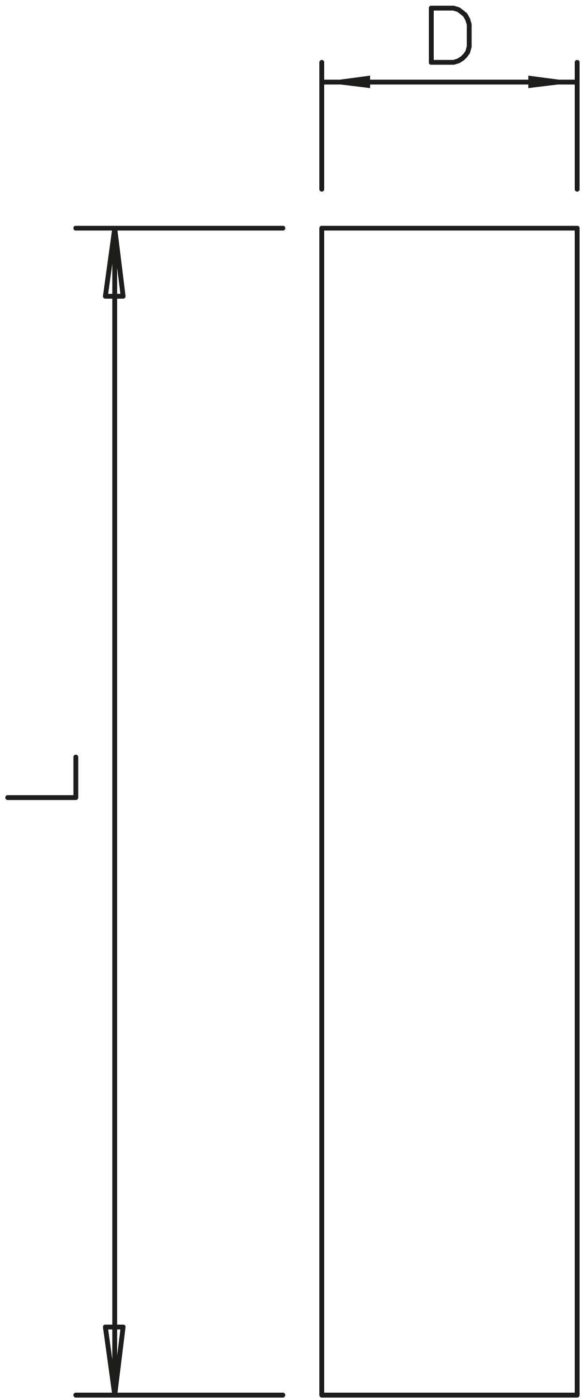 Rysunek techniczny prostokąta z podanymi wymiarami. Wysokość 'L' i szerokość 'D' są oznaczone strzałkami.