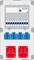 'Elektryczna rozdzielnia z wyłącznikiem różnicowoprądowym (RCD), dziesięcioma niebieskimi i dwoma czerwonymi bezpiecznikami do sterowania dystrybucją energii elektrycznej.'